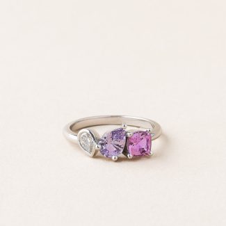 Bague Capucine - trio or blanc : platine - saphir rose, violet et diamant
