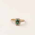 Bague Art déco rectangle- or jaune - tourmaline 6 x 4 mm et diamants