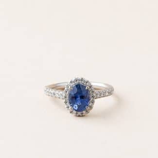 Bague Eugénie - platine - saphir ovale et diamants