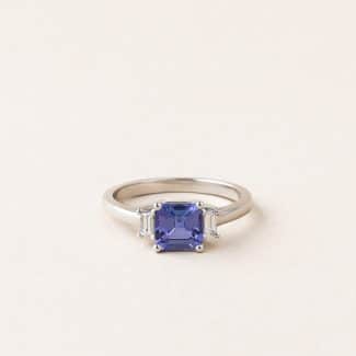 Bague tanzanite diamants baguettes, Julie - or blanc / platine