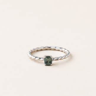 Bague tressée - or blanc : platine - saphir teal