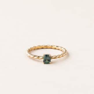 Bague tressée - or jaune - saphir teal