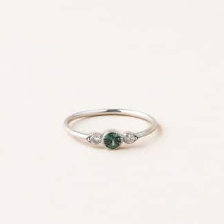 Bague Perlée saphir teal - or blanc : platine - saphir teal et diamants