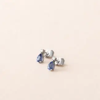 Boucles d'oreilles saphir poire et diamant