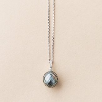 Pendentif Tahiti : Perle facettée avec bélière sertie de Diamants