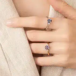 Bague spinelle lavande et bague spinelle bleu lavande et diamants de la collection Jeanne de Charles Arteon Joaillerie