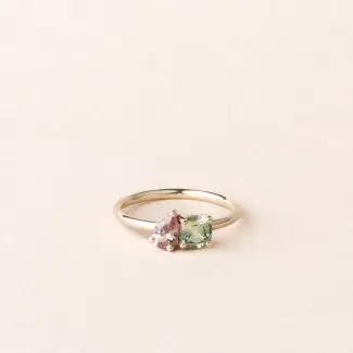 Bague capucine saphirs rose et vert jaune