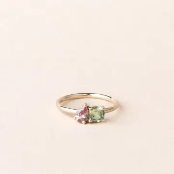 Bague capucine saphirs rose et vert jaune