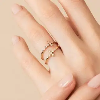 Bague croix perlée or jaune rose