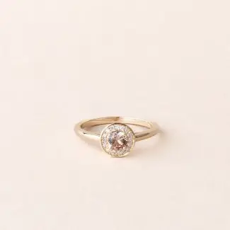 Bague saphir or jaune - saphir orange halo de diamants