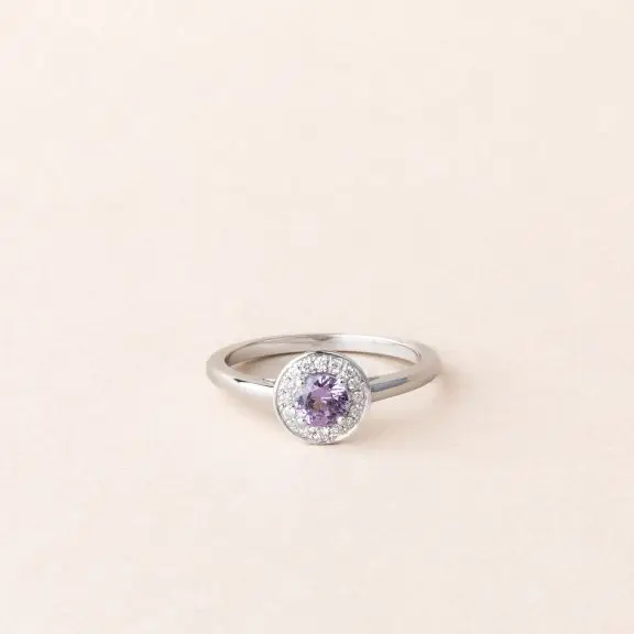 Bague saphir violet diamants halo