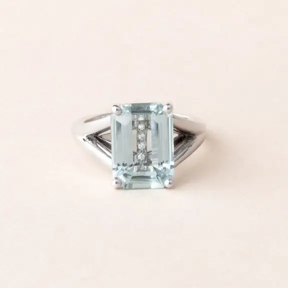 Bague aigue marine et diamant - modèle under the sea de Charles Arteon Joaillerie