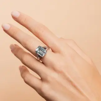 Bague aigue marine diamant Under The sea - aigue-marine - portée