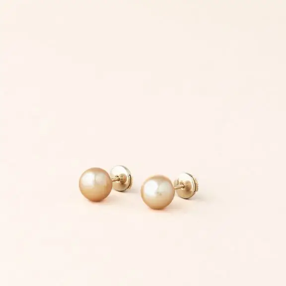 Boucles d'oreilles perle de culture couleur or - gold, perle des mers du sud - Charles Arteon Joaillerie