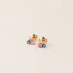 Boucle d'oreille capucine saphirs rose et bleu