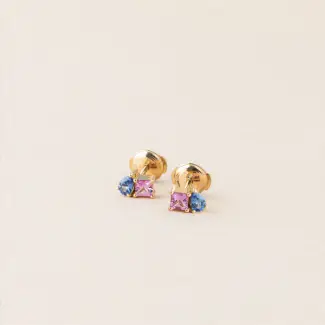 Boucle d'oreille capucine saphirs rose et bleu