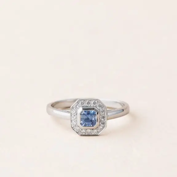 Bague art déco saphir diamants or blanc