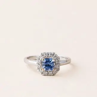 Bague art déco saphir assher diamants