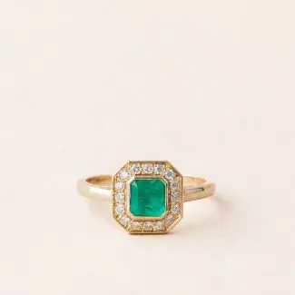 Bague art déco émeraude diamants or jaune