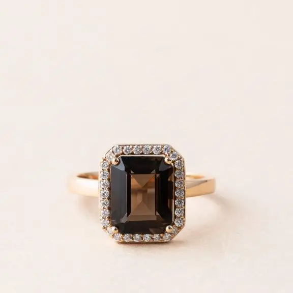 Bague quartz fumée et diamants elsa