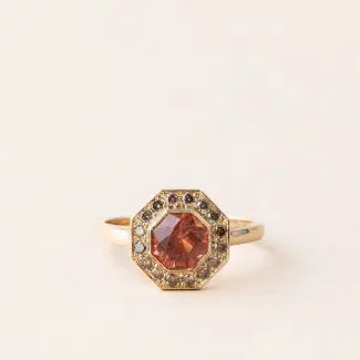 Bague sunstone et diamants bruns - modèle Art déco de Charles Arteon Joaillerie