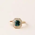 Bague art déco tourmaline lagon diamants or jaune