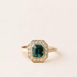 Bague art déco tourmaline lagon diamants or jaune