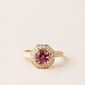 Bague art déco tourmaline rose et diamants assher
