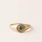 Chevalière diamant brun saphir teal or jaune