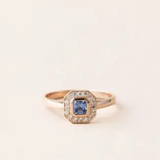 Bague art déco saphir diamants or rose