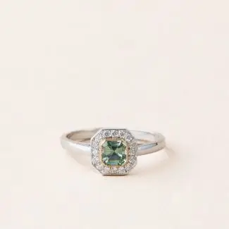 Bague art déco saphir vert diamants or blanc