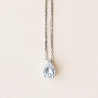 Pendentif poire saphir incolore or blanc
