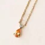 Pendentif poire grenat spessartite et diamant en or jaune