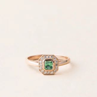 Bague Art Déco grenat tsavorite diamants OR