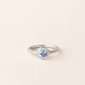 Bague halo aigue-marine or blanc