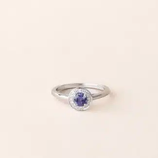 Bague halo tanzanite or blanc