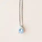Collier aigue marine poire chaine en Or Blanc