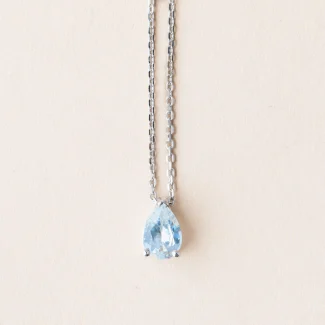 Collier aigue marine poire chaine en Or Blanc