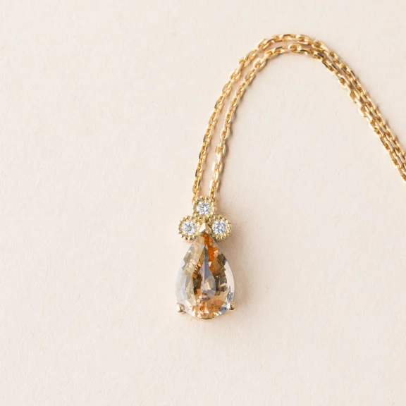 Collier topaze impériale poire diamants chaine en or jaune