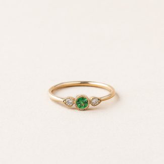 Bague Perlée grenat tsavorite - or jaune - tsavorite et diamants