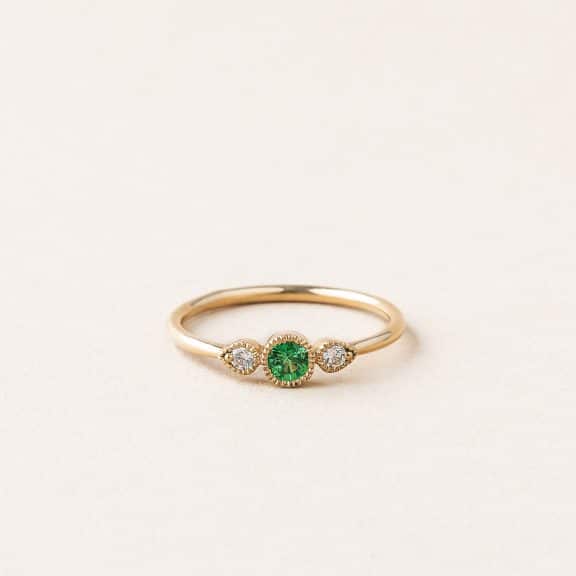 Bague Perlée grenat tsavorite - or jaune - tsavorite et diamants