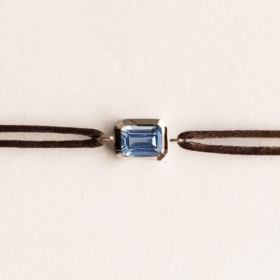 Bracelet cordon homme et femme Ory - Topaze blue london - Or jaune 750 millièmes recyclé - bracelet cordon marron