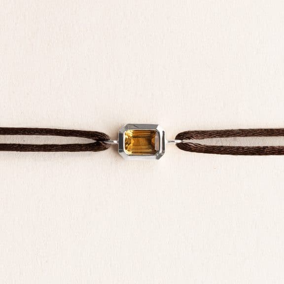 Bracelet cordon homme et femme Ory - citrine - Or blanc 750 millièmes ou Platine 950 millièmes recyclé - bracelet moyen modèle cordon marron