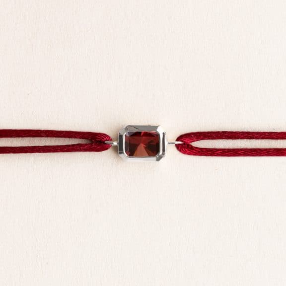 Bracelet cordon homme et femme Ory - Grenat - Or blanc 750 millièmes ou Platine 950 millièmes recyclé - bracelet moyen modèle cordon rouge