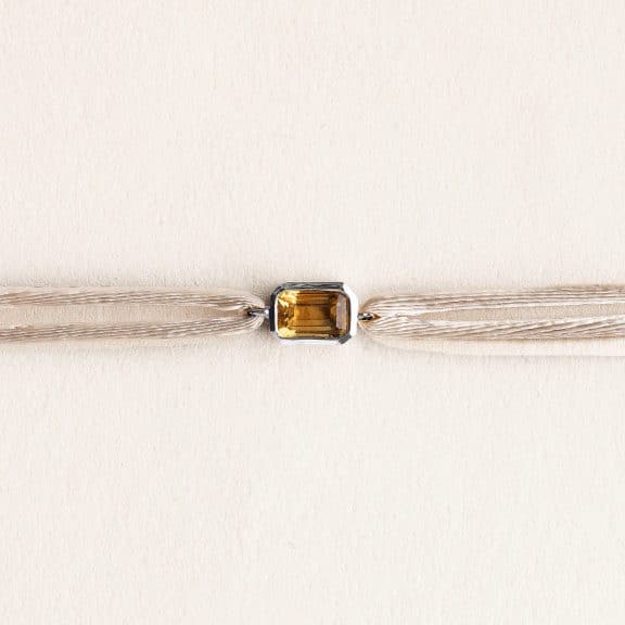 Bracelet cordon homme et femme Ory - Citrine - Or blanc 750 millièmes ou Platine 950 millièmes recyclé - bracelet petit modèle cordon beige