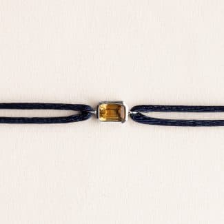 Bracelet cordon homme et femme Ory - Citrine - Or blanc 750 millièmes ou Platine 950 millièmes recyclé - bracelet petit modèle cordon bleu marine