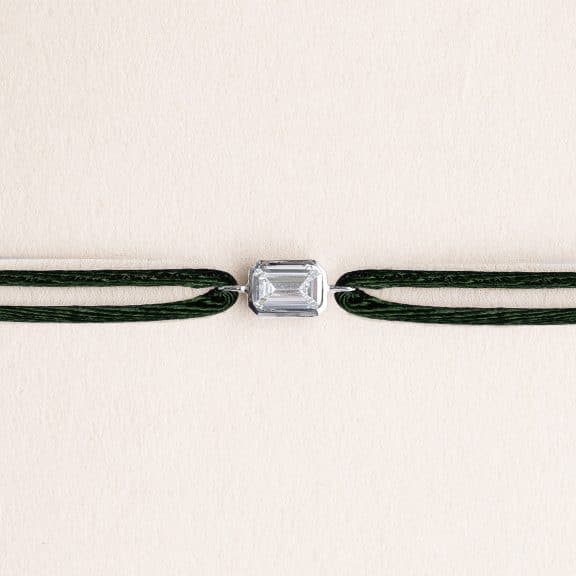 Bracelet cordon homme et femme Ory - Diamant blanc - Or blanc 750 millièmes ou Platine 950 millièmes recyclé - bracelet petit modèle cordon vert foncé