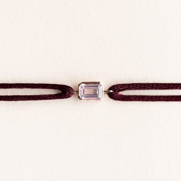 Bracelet cordon homme et femme Ory - Morganite - Or rose 750 millièmes recyclé - bracelet petit modèle cordon bordeaux