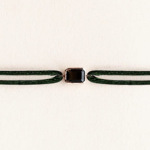 Bracelet cordon homme et femme Ory - Quartz fumé - Or rose 750 millièmes recyclé - bracelet petit modèle cordon vert foncé