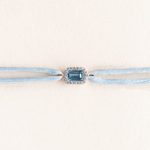 Bracelet cordon diamant Ory - Topaze Swiss blue - Or jaune 750 millièmes recyclé - bracelet petit modèle cordon bleu ciel